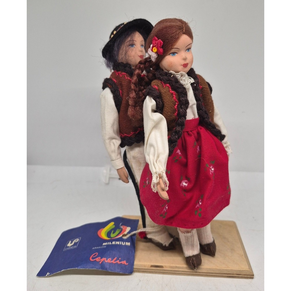 Vintage Cepelia Milenium Polish Folk Dolls Zakopane Goralskie 60'S Krakow Pair